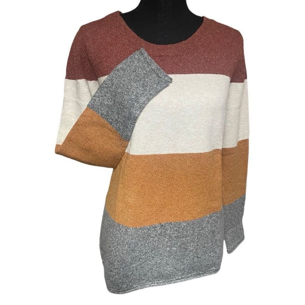 Pinque Rust and Stone Striped Crewneck Sweater